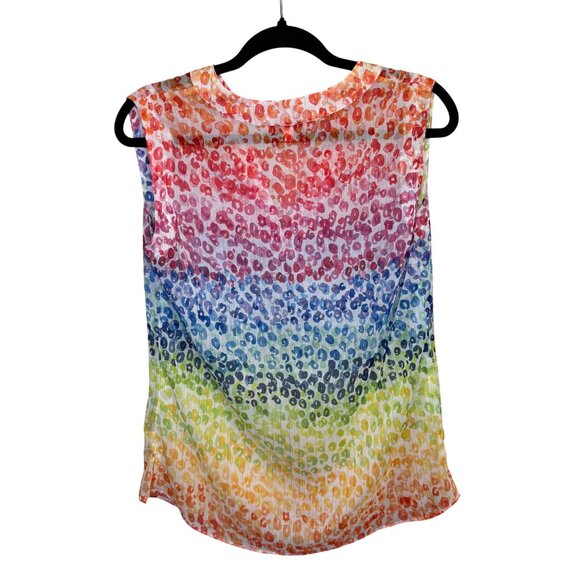 Vilagallo Womens Rainbow Leopard Print Sleeveless Blouse Size 42 Sheer Fabric - Picture 2 of 6